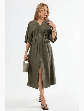 Robe midi portefeuille à col v et manches trois-quarts busem