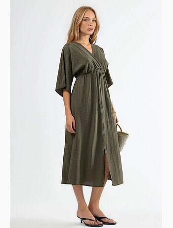 Robe midi portefeuille à col v et manches trois-quarts busem