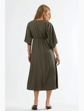 Robe midi portefeuille à col v et manches trois-quarts busem