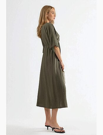 Robe midi portefeuille à col v et manches trois-quarts busem