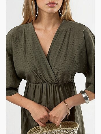 Robe midi portefeuille à col v et manches trois-quarts busem