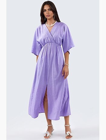 Robe midi portefeuille à col v et manches trois-quarts busem