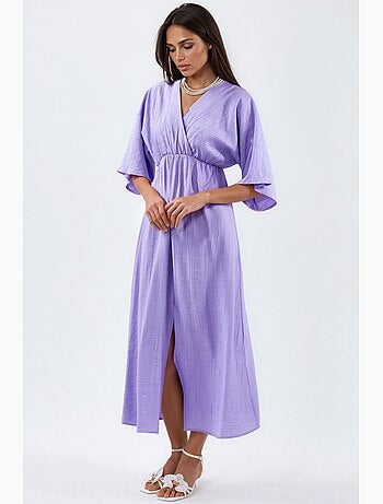 Robe midi portefeuille à col v et manches trois-quarts busem
