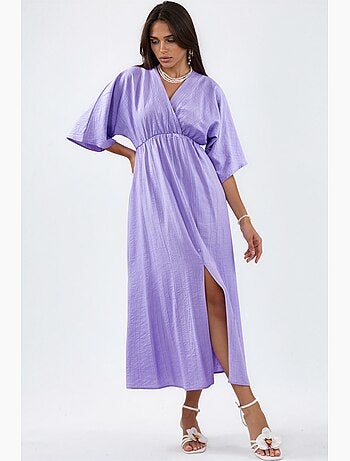 Robe midi portefeuille à col v et manches trois-quarts busem