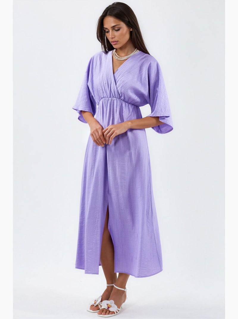 Robe midi portefeuille à col v et manches trois-quarts busem Lavande - Kiabi