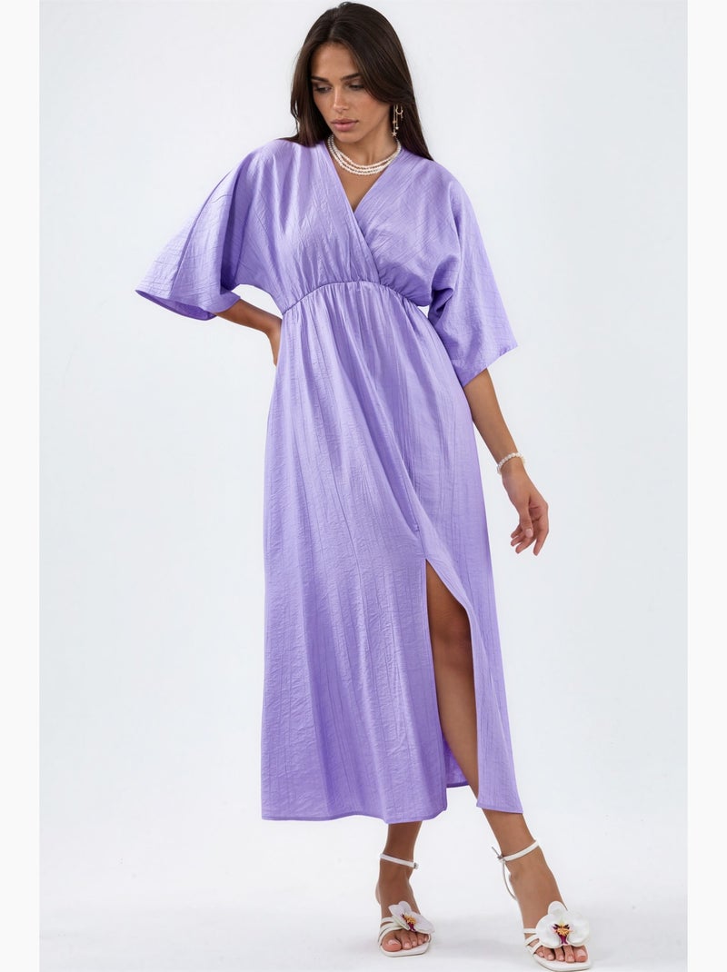 Robe midi portefeuille à col v et manches trois-quarts busem Lavande - Kiabi