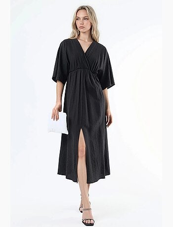 Robe midi portefeuille à col v et manches trois-quarts busem
