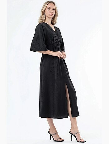 Robe midi portefeuille à col v et manches trois-quarts busem