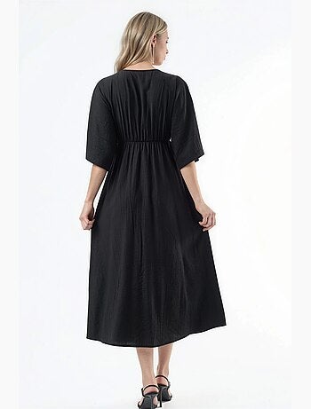 Robe midi portefeuille à col v et manches trois-quarts busem