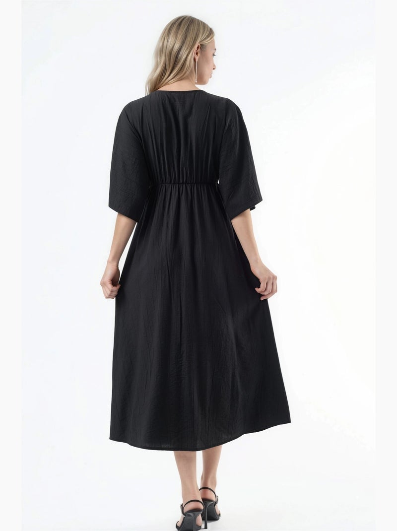 Robe midi portefeuille à col v et manches trois-quarts busem Noir - Kiabi