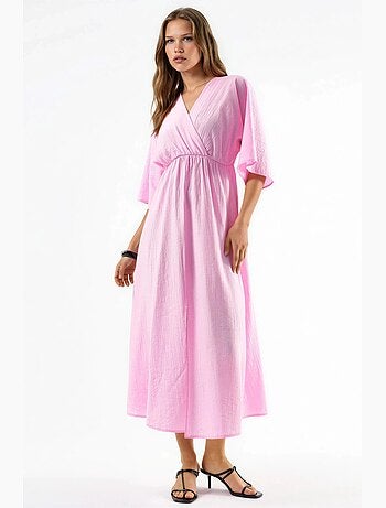 Robe midi portefeuille à col v et manches trois-quarts busem