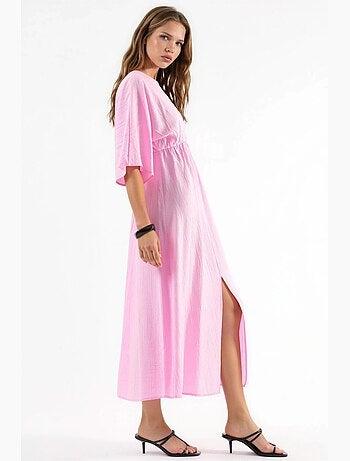Robe midi portefeuille à col v et manches trois-quarts busem