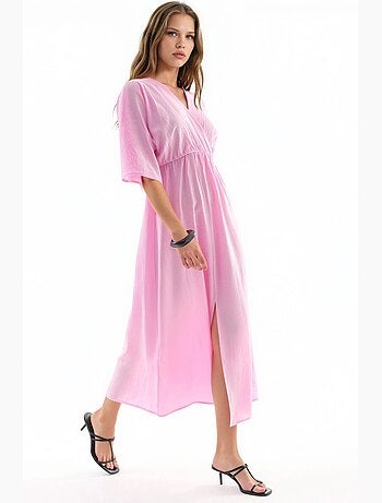Robe midi portefeuille à col v et manches trois-quarts busem