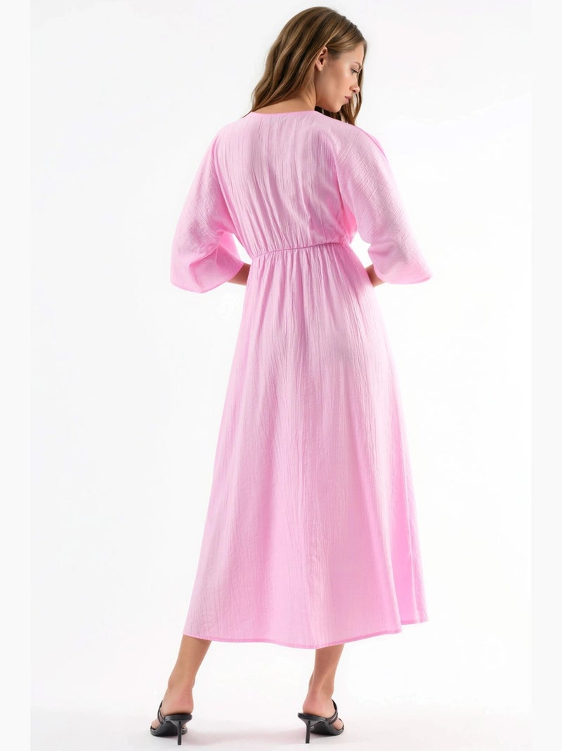 Robe midi portefeuille à col v et manches trois-quarts busem Rose pâle - Kiabi