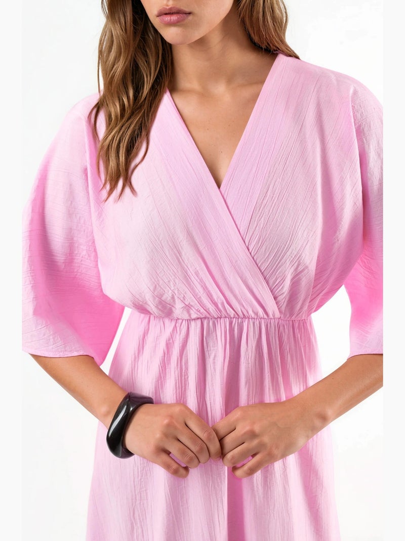 Robe midi portefeuille à col v et manches trois-quarts busem Rose pâle - Kiabi