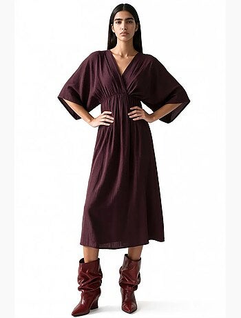 Robe midi portefeuille à col v et manches trois-quarts busem