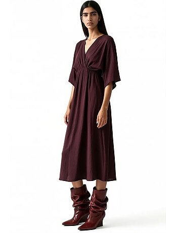 Robe midi portefeuille à col v et manches trois-quarts busem