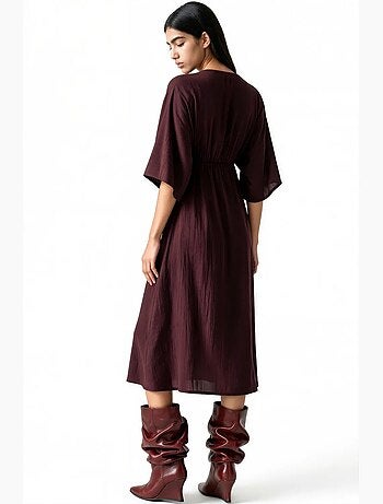 Robe midi portefeuille à col v et manches trois-quarts busem