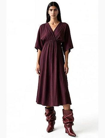 Robe midi portefeuille à col v et manches trois-quarts busem