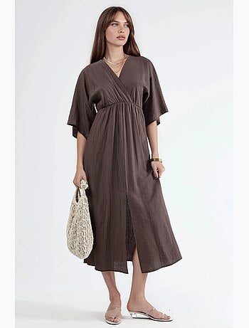 Robe midi portefeuille à col v et manches trois-quarts busem