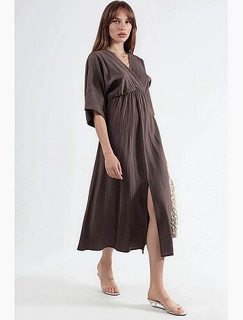 Robe midi portefeuille à col v et manches trois-quarts busem