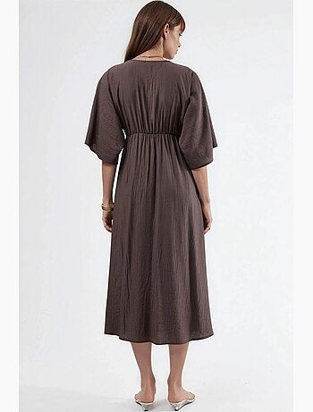 Robe midi portefeuille à col v et manches trois-quarts busem