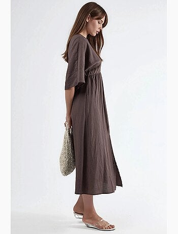 Robe midi portefeuille à col v et manches trois-quarts busem