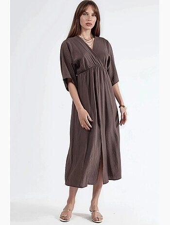 Robe midi portefeuille à col v et manches trois-quarts busem