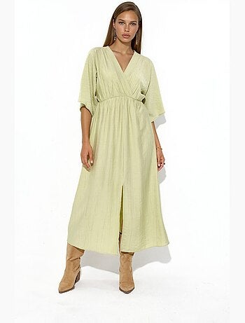 Robe midi portefeuille à col v et manches trois-quarts busem