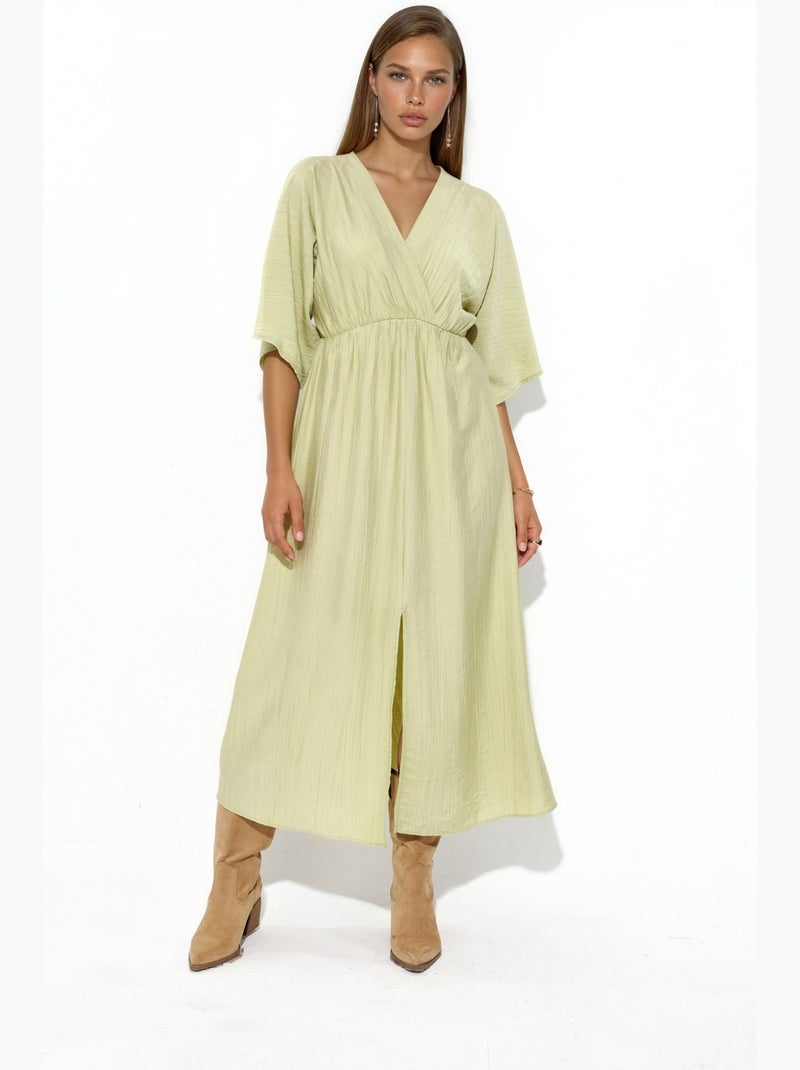 Robe midi portefeuille à col v et manches trois-quarts busem Vert menthe - Kiabi