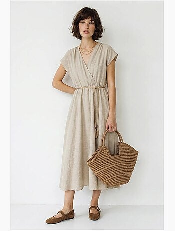 Robe midi portefeuille ceinturée lucci