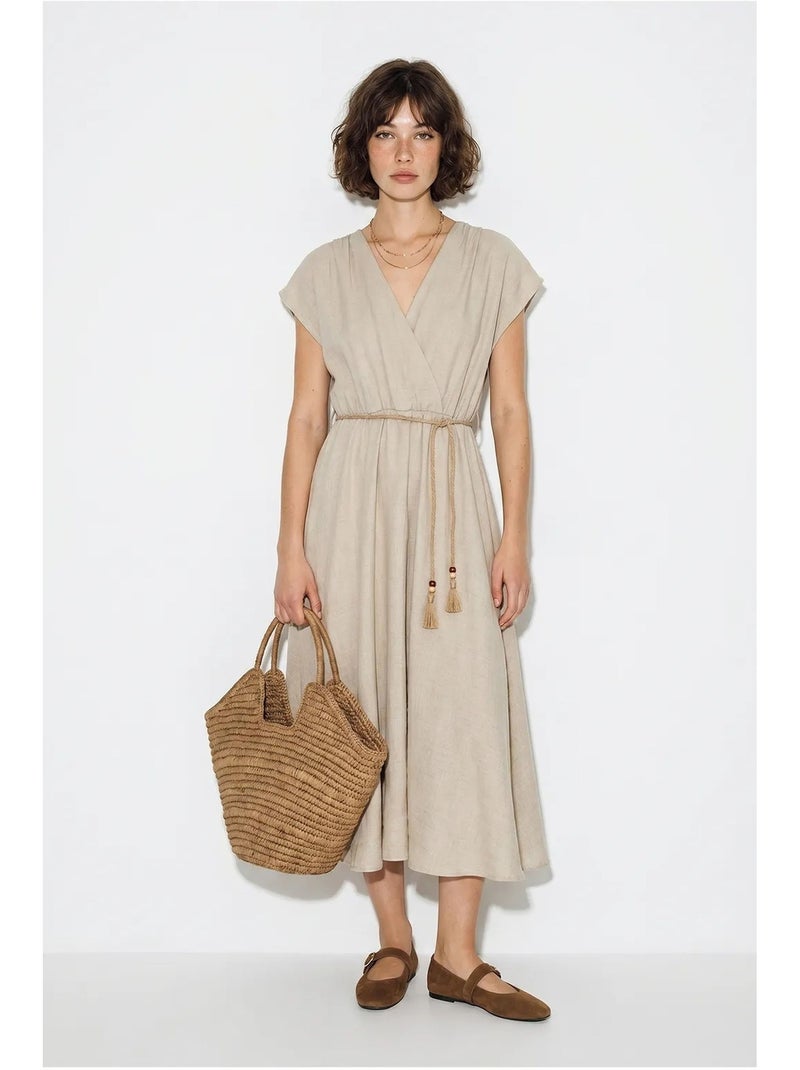 Robe midi portefeuille ceinturée lucci Beige argile - Kiabi