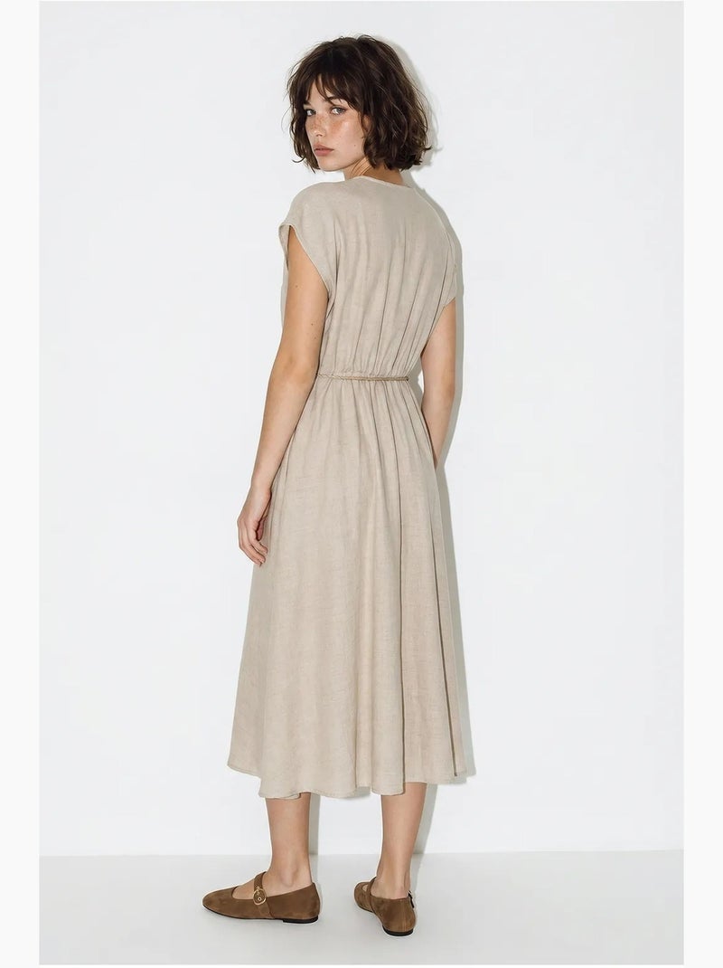 Robe midi portefeuille ceinturée lucci Beige argile - Kiabi