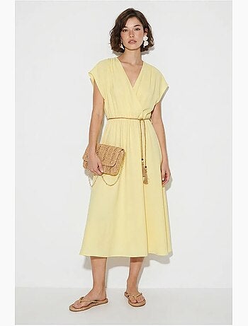Robe midi portefeuille ceinturée lucci