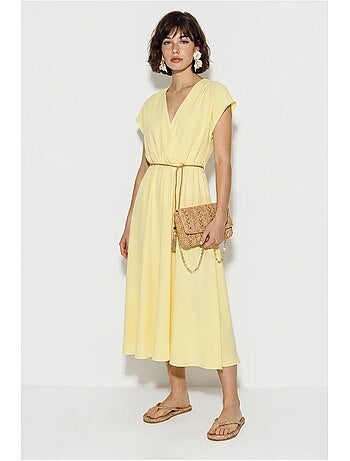 Robe midi portefeuille ceinturée lucci