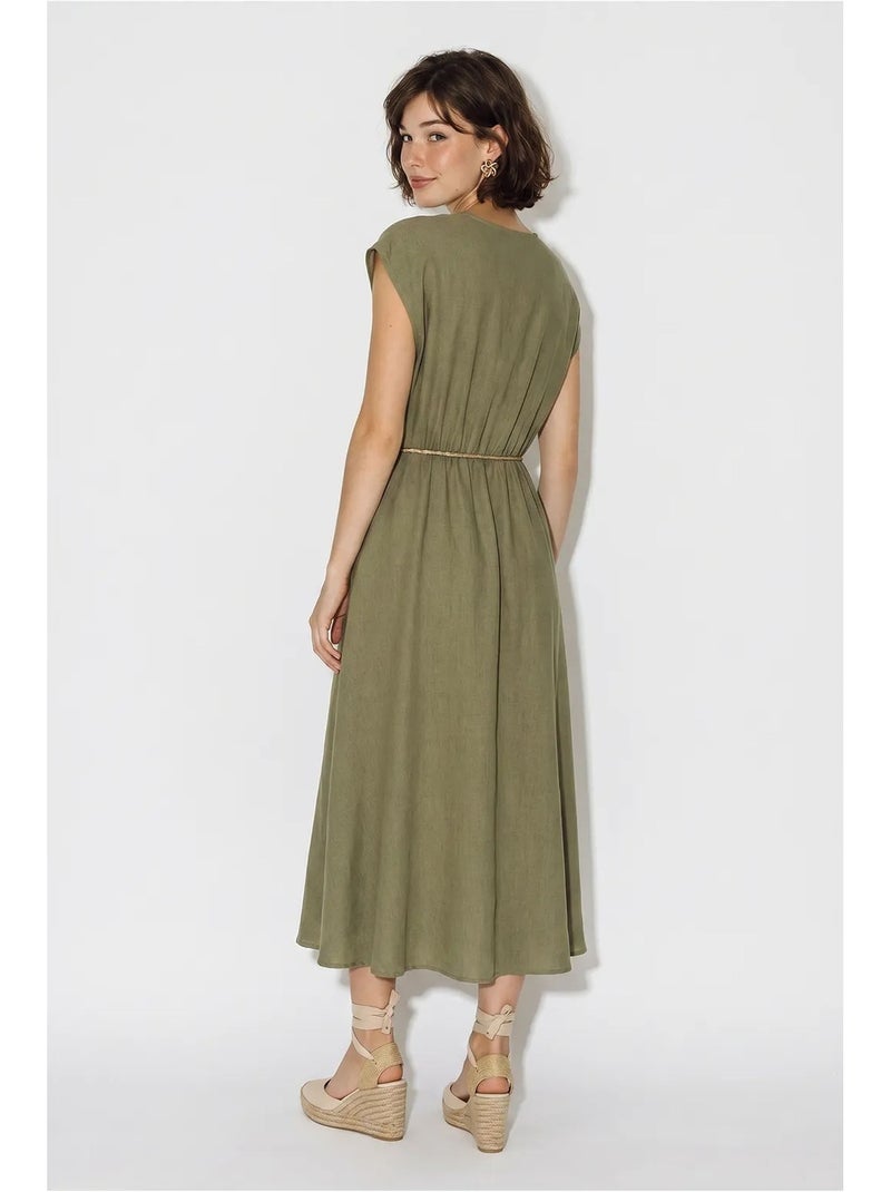 Robe midi portefeuille ceinturée lucci Kaki - Kiabi
