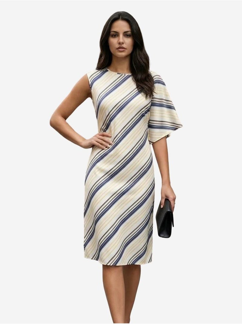 Robe midi rayée en lyocell my fashion Bleu marine - Kiabi