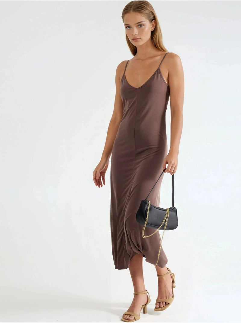 Robe midi sans manches à col en v busem Marron clair - Kiabi