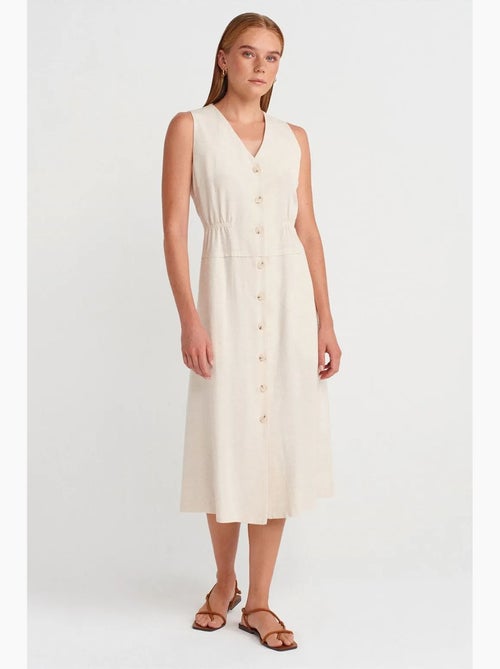 Robe midi sans manches à col v et boutons dilvin - Kiabi Robe midi sans manches à col v et boutons dilvin - Kiabi