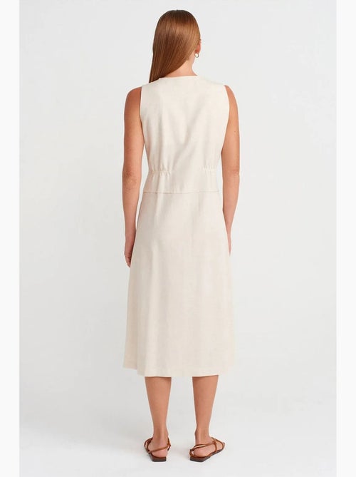 Robe midi sans manches à col v et boutons dilvin - Kiabi Robe midi sans manches à col v et boutons dilvin - Kiabi