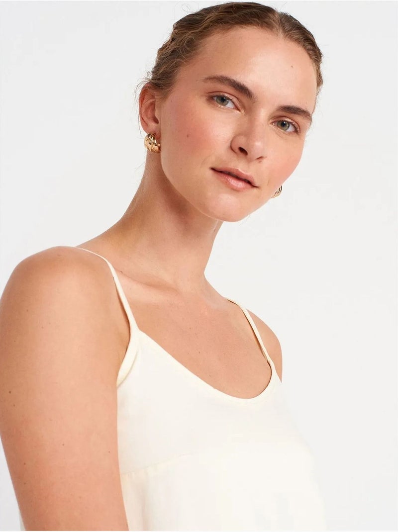 Robe midi sans manches à détail volanté dilvin Crème - Kiabi