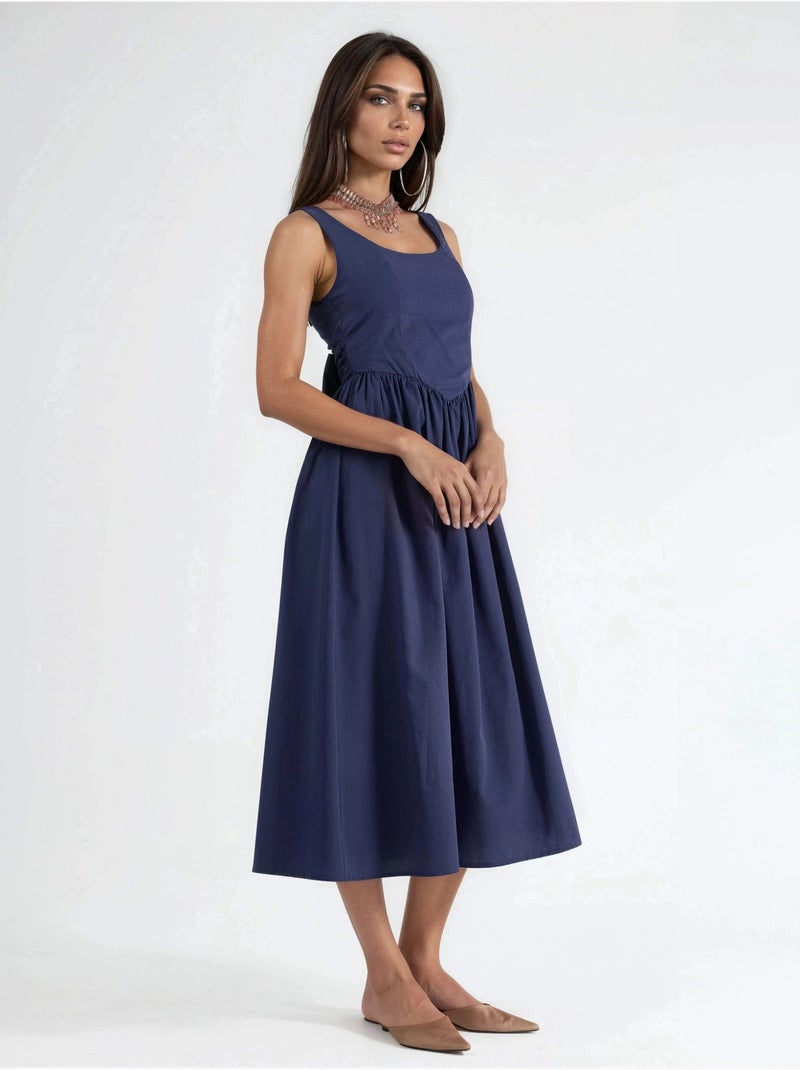 Robe midi sans manches a encolure arrondie busem Bleu marine - Kiabi