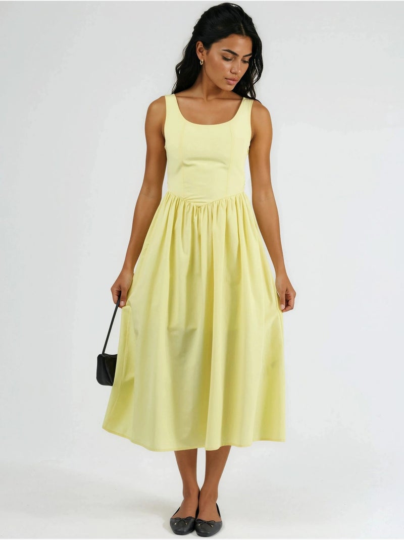 Robe midi sans manches a encolure arrondie busem Jaune citron - Kiabi