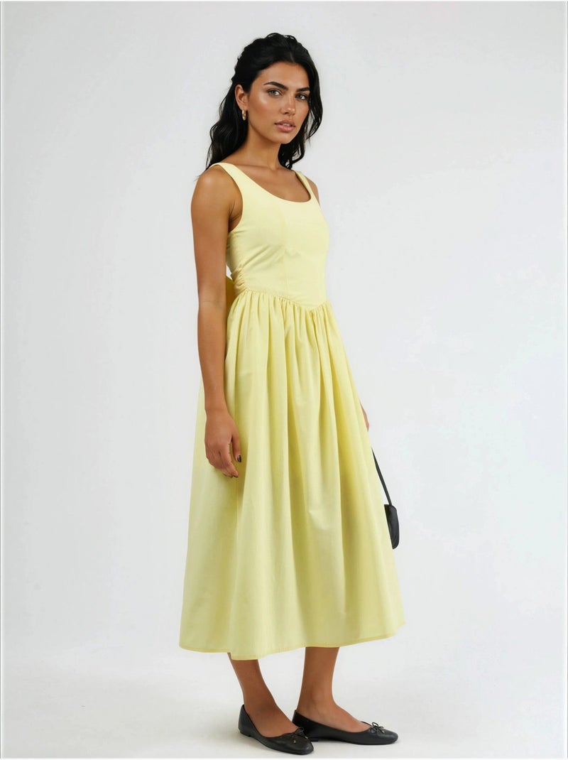 Robe midi sans manches a encolure arrondie busem Jaune citron - Kiabi