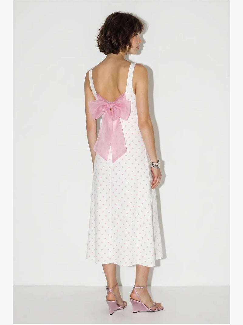 Robe midi sans manches à pois avec lien lucci Blanc - Kiabi