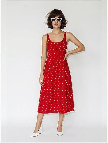 Robe midi sans manches à pois avec lien lucci