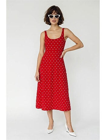 Robe midi sans manches à pois avec lien lucci
