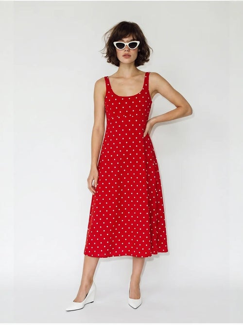 Robe midi sans manches à pois avec lien lucci - Kiabi Robe midi sans manches à pois avec lien lucci - Kiabi