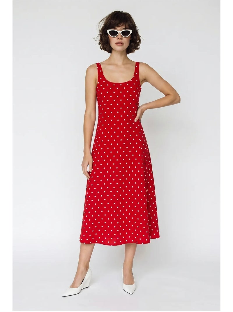 Robe midi sans manches à pois avec lien lucci Rouge - Kiabi