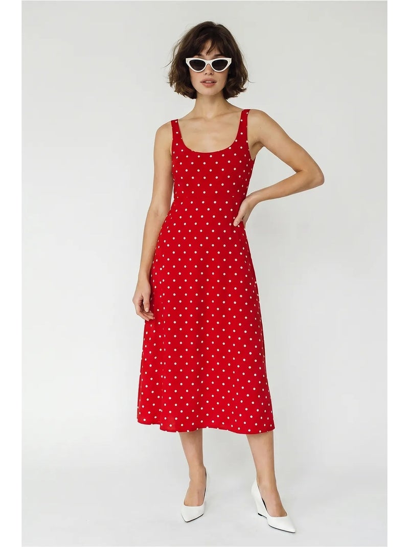 Robe midi sans manches à pois avec lien lucci Rouge - Kiabi